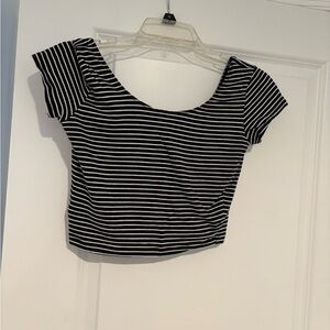 Garage Black and White Striped Crop Top